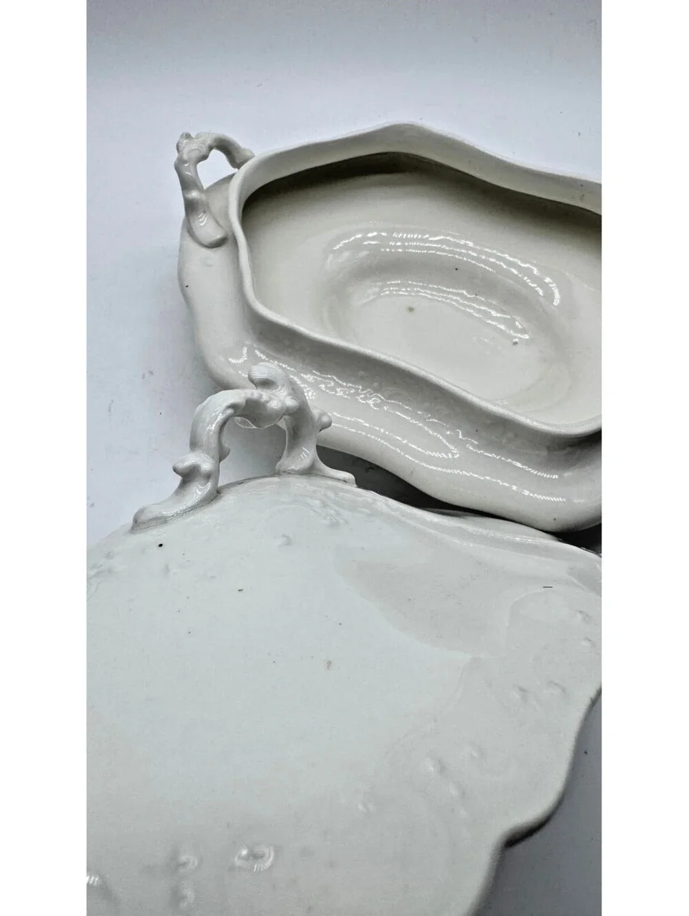 Antique Johnson Bros England White Embossed Covered Vegetable Dish Tureen